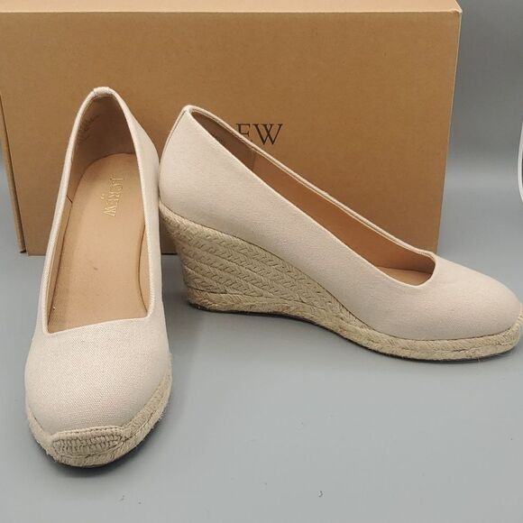 JCrew MWT Espadrille Beige Canva Seville Wedge heel Height 3.5" Size 8 - Picture 7 of 8